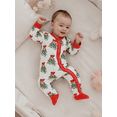 thumbnail image 3 of Spewahor Infant Baby Boys Girls Christmas Romper 0 3 6 12 18 Months Wreath Bow Print Long Sleeve Zip Up Round Neck Footed Jumpsuit, 3 of 9