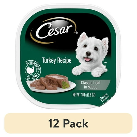 (12 pack) Cesar Classic Loaf in Sauce Wet Dog Food Turkey Flavor, 3.5 oz. Easy Peel Trays, 24 Count