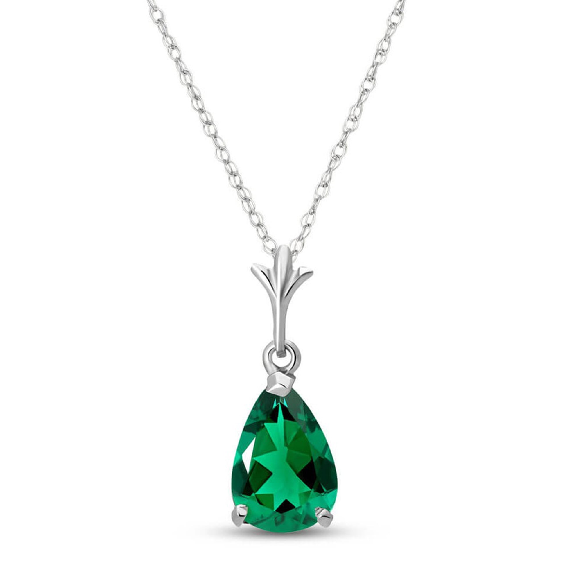 Galaxy Gold 14K Solid Gold 1.00 Carat Natural Emerald Pear Drop Pendant Necklace for Women - White Gold Fine Jewelry