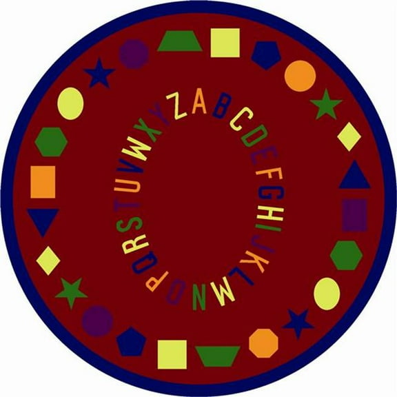 Joy Carpets 1443E-02 First Lessons Red 7 ft.7 in. Round 100 Pct. STAINMASTER Nylon Machine Tufted- Cut Pile Educational Rug