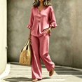 thumbnail image 5 of SELONE Dressy Matching Sets for Women Plus Size Plaid Henley Ruffle Blouse Wide Leg Long Pants Casual Workout Outfits, 5 of 7
