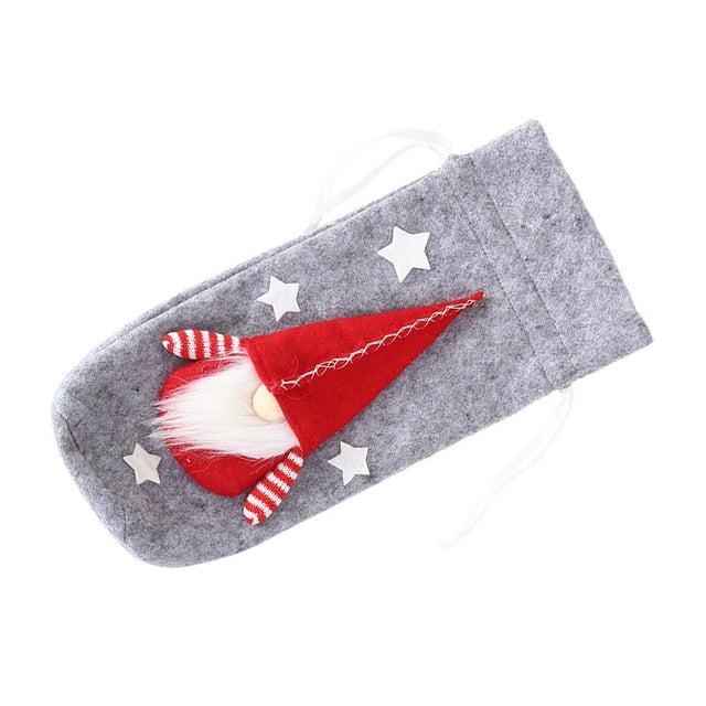 Naiovety Funda para botella de vino con cordón, media de encaje, de comedor, telas navideñas no tejidas, ropa de champán, bolsa de Kits de decoración para fiestas Gris
