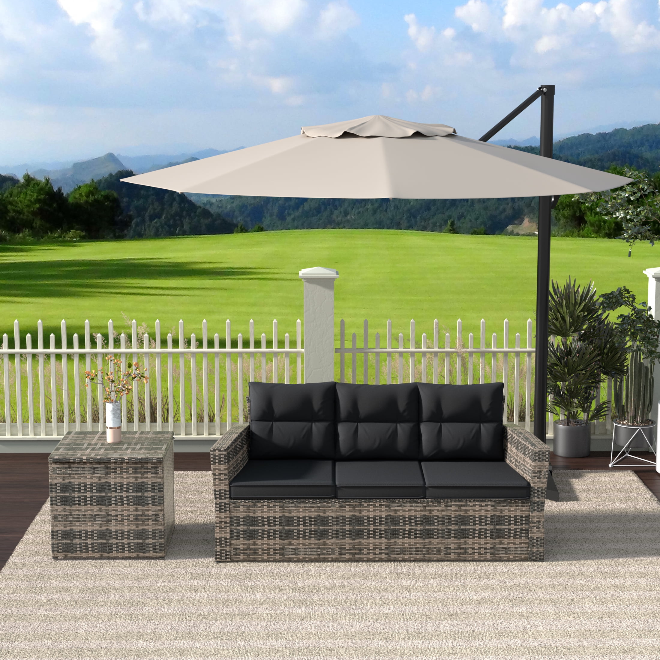 Westin Outdoor 2-Pieces Patio Sofa with Side Table Included Conversation Set PE Rattan Wicker Furniture, Brown/Gray