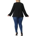 thumbnail image 4 of DARING DIVA Women's Plus V Neck Long Sleeve Rolled Up Sleeve Blouse 1X Black, 4 of 6