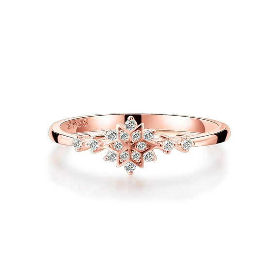 Sterling Silver Snowflake Rings for Women, European American Style, Gold Plated Inlaid Gems, 925 Silver, 1.7g