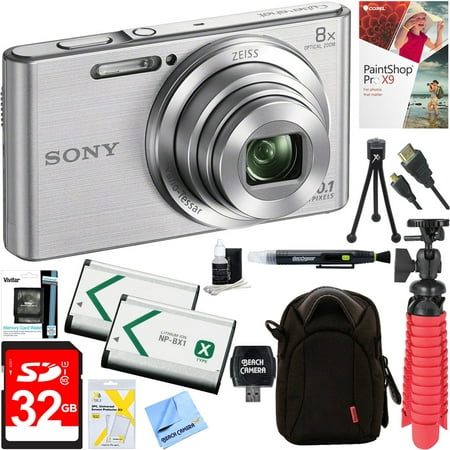 Sony DSC-W830 Cyber-shot 20.1MP 2.7-Inch LCD Digital Camera (Silver) + 32GB SDHC Memory Dual Battery Kit + Accessory Bundle