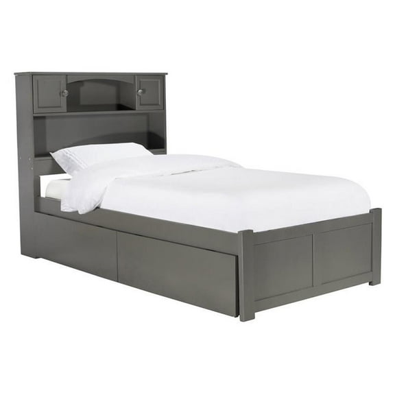 Leo & Lacey 2Drawer Modern Solid Wood Twin XL Platform Bed w/ Footboard in Gray