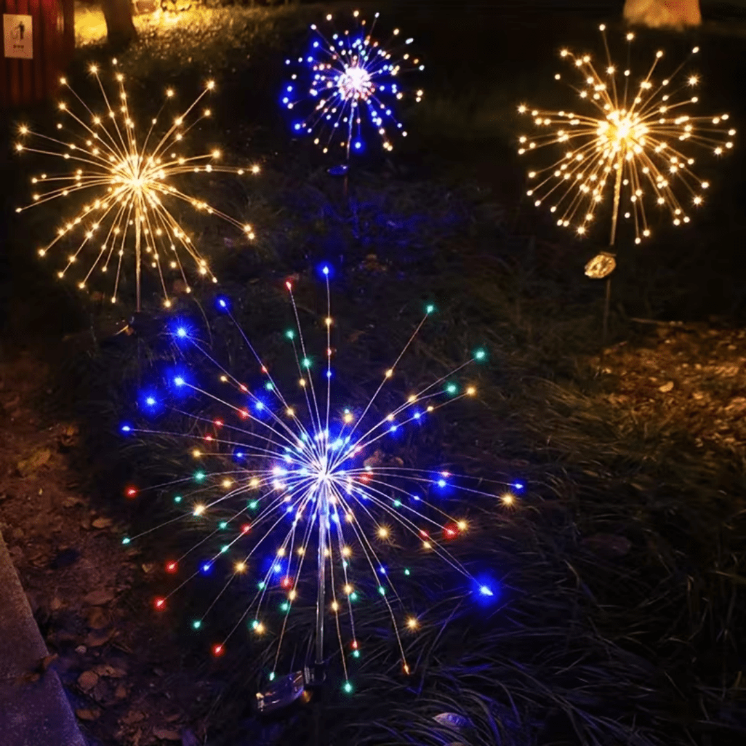 6 Pack 120 Led 8-Mode Solar Powered Fireworks Light With String Lights, Outdoor Garden Waterproof Fireworks Light, Used For Pedestrian Walkways, Backyard Lawn Landscapes, Multicolor
