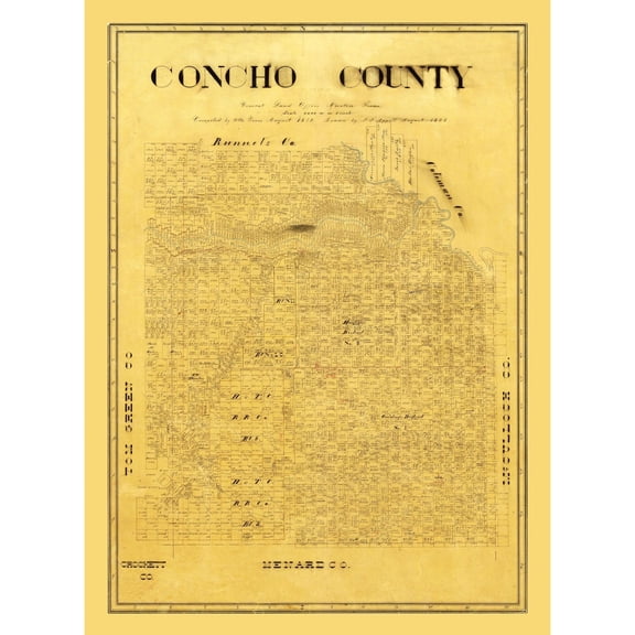 Historic County Map - Concho County Texas - Groos 1895 - Vintage Wall Art