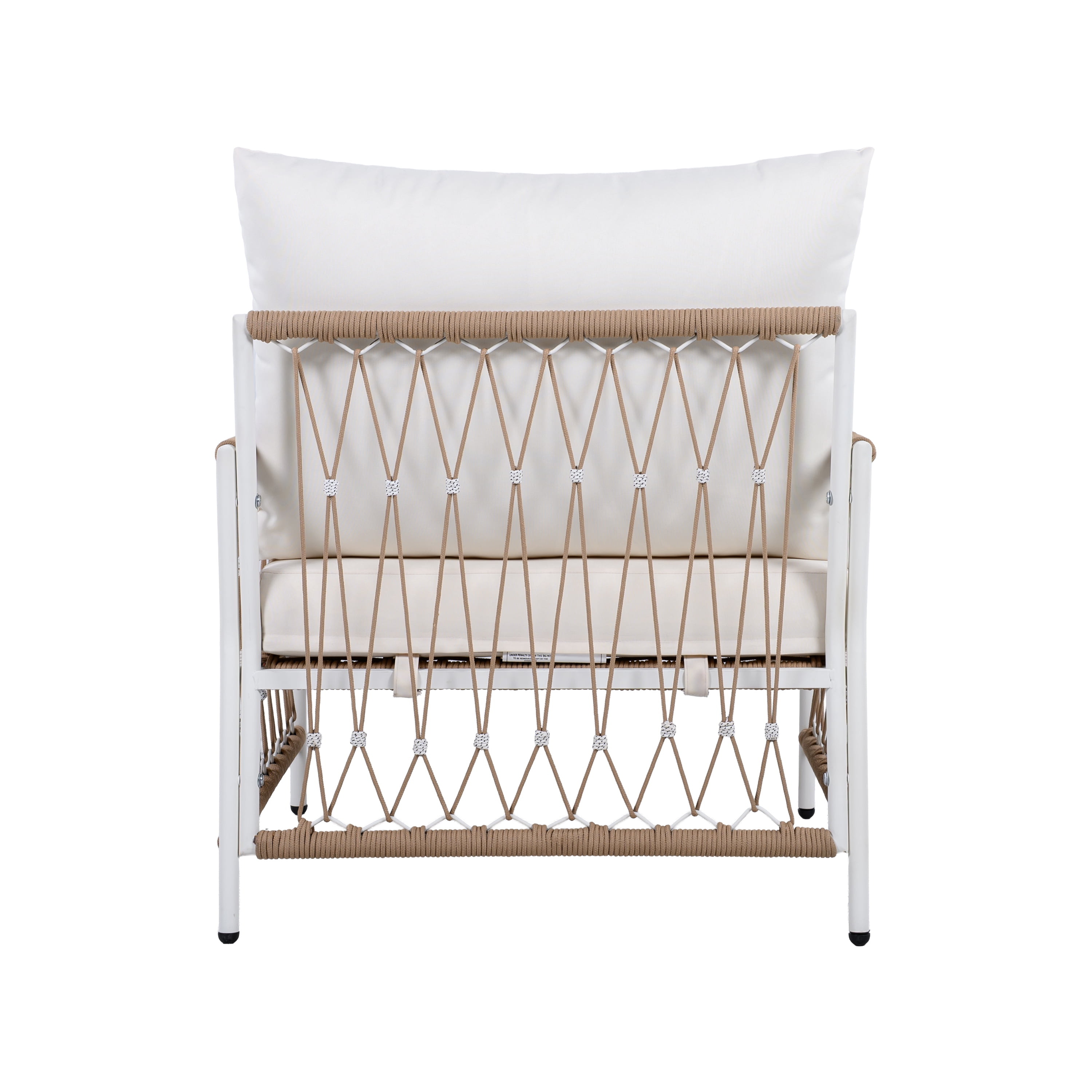 Bohemian Lounge Chair, Outdoor Chair with Handwoven Rope and Steel Frame for Patio Garden, Brown and Beige