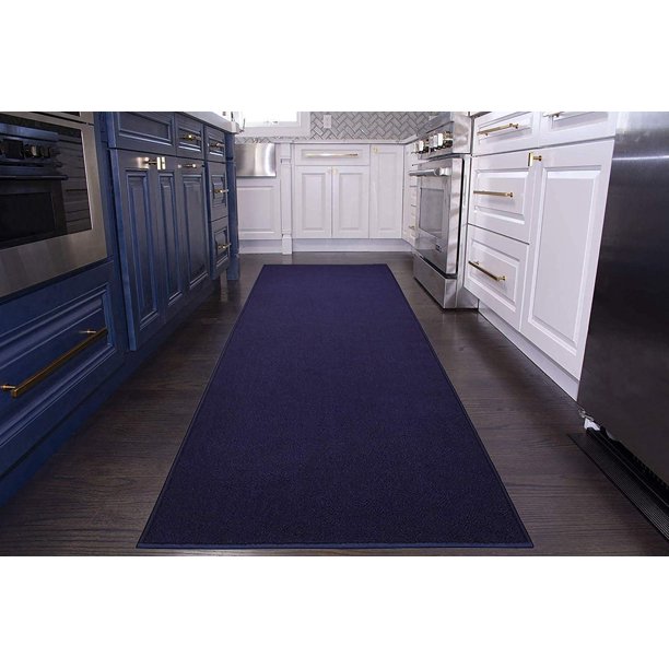 Machine Washable Custom Size Runner Rug Solid Navy Blue Slip Resistant