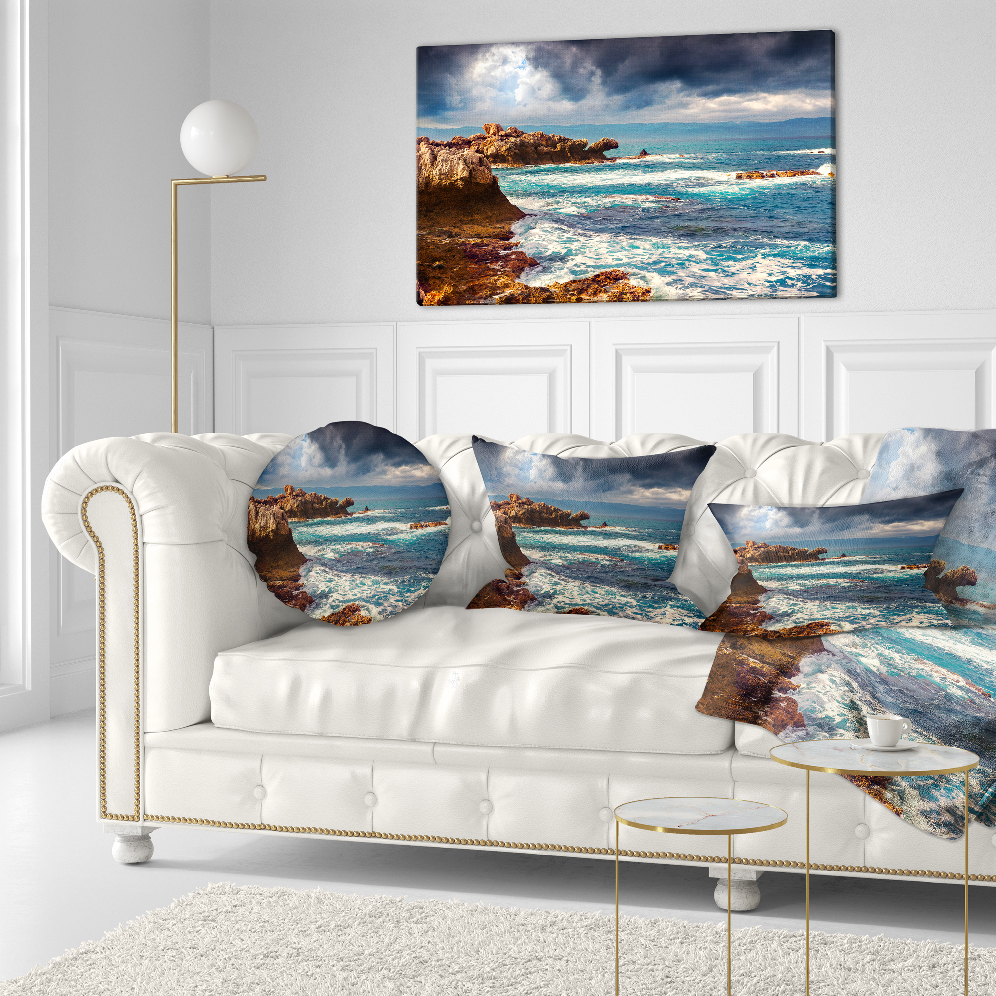 Designart Volcanic Beach Stormy Weather - Seashore Throw Pillow - 12x20