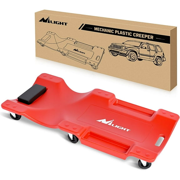 Nilight 40" Mechanic Plastic Creeper - 40 Inches Heavy Duty Shop Creeper with Padded Headrest and 6 Casters, 350 lbs Capacity, Red