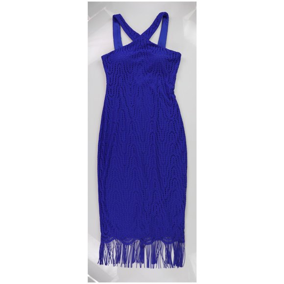 GUESS Womens Fringe Sheath Dress, Blue, 8