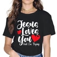 thumbnail image 1 of Playera de Mujer "Jesús te Ama y Yo Estoy Tratando" con Frase Cristiana, Negra Talla 3XL, 1 of 5