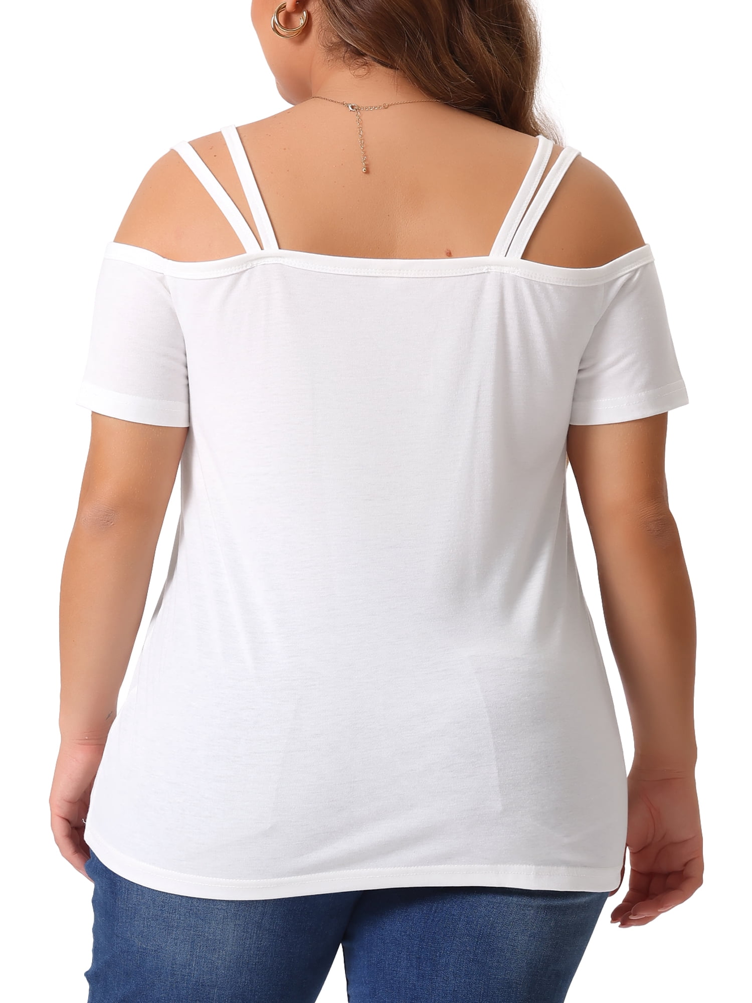 DARING DIVA Women's Plus Short Sleeve Cold Shoulder Tops Blouses Shirt 3X White