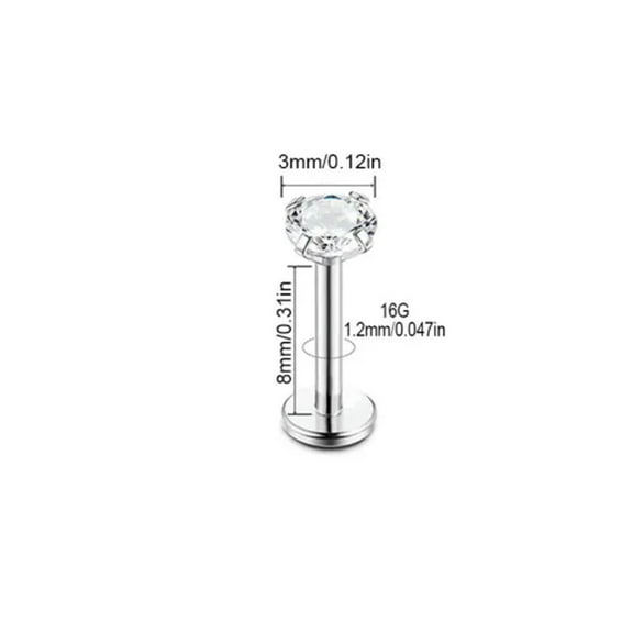 K-KED 2 Pcs 16G Labret Piercing G23 Titanium Steel Lip Rings Tragus Helix Earring Stud-16Gx8mmx3mm