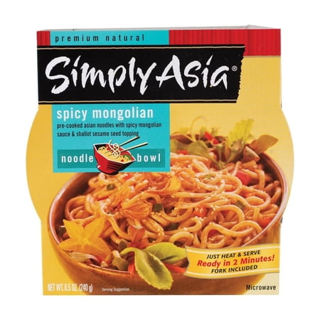 SIMPLY ASIA - Spicy Mongolian Noodle Bowl for Quick Lunch - 8.5 Oz Case of