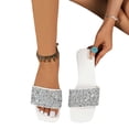 thumbnail image 3 of Xucatan Women's Rhinestone Square Toe Slides, Glitter Wide Strap Flat Sandals with Cushioned Insole, Open Toe Sparkly Casual Slippers, Versatile Indoor Outdoor Beach Footwear Gift, 3 of 8