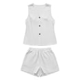 thumbnail image 5 of tarylea Cotton Linen 2 Piece Outfits for Women Sleeveless Side Slit Button down Tank Tops Elastic Waist Shorts Casual Summer Trendy Cute Sets, 5 of 9