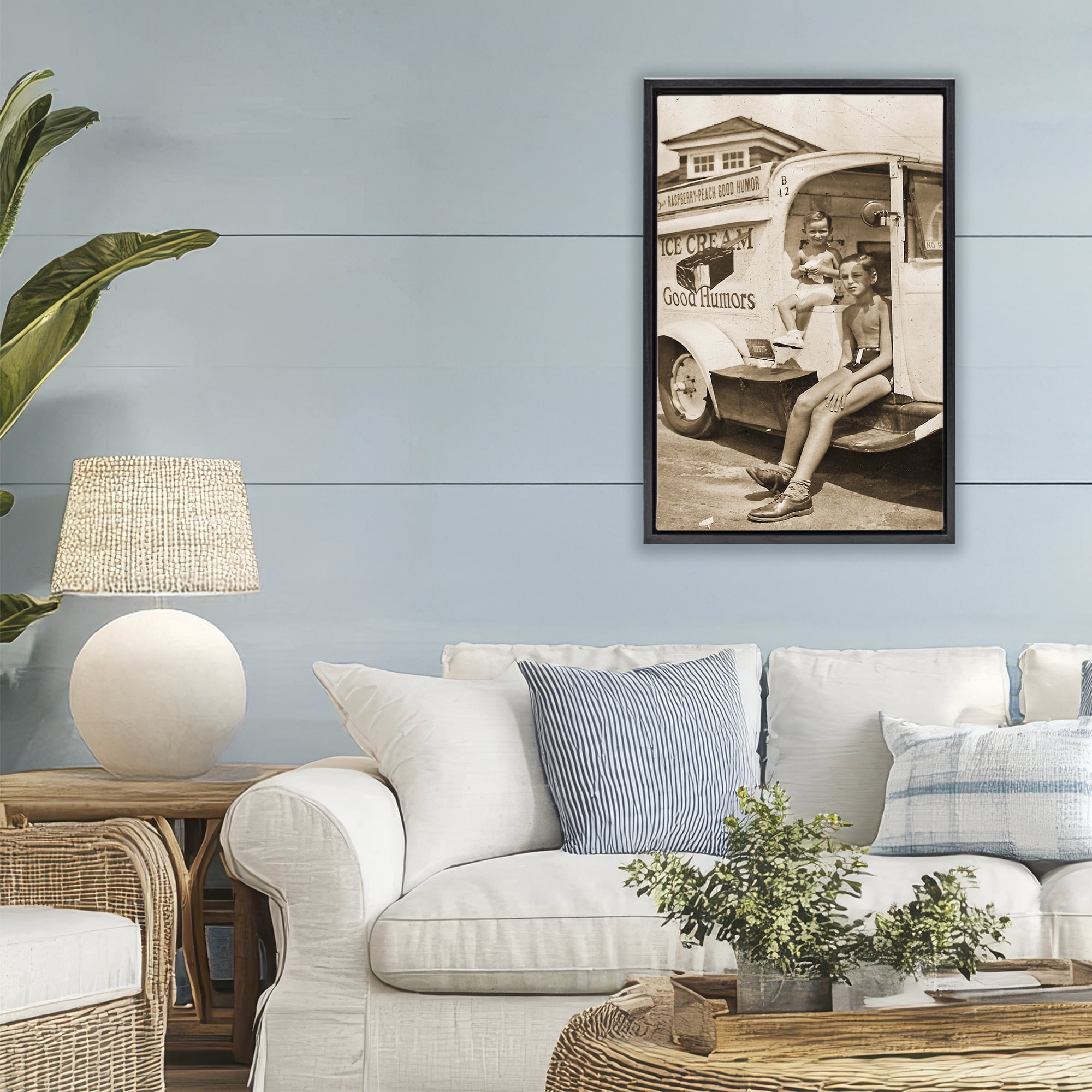 Stupell Industries Vintage Ice Cream Truck Black Framed Floater Canvas Wall Art, design by Grotto Studios