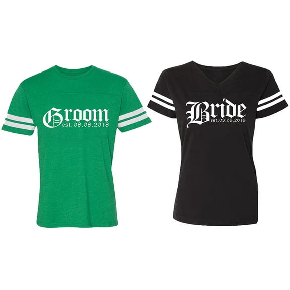 Broom Bride Matching Couple Cotton Jerseys (Men Green / Women Black) (Men S / Women S)