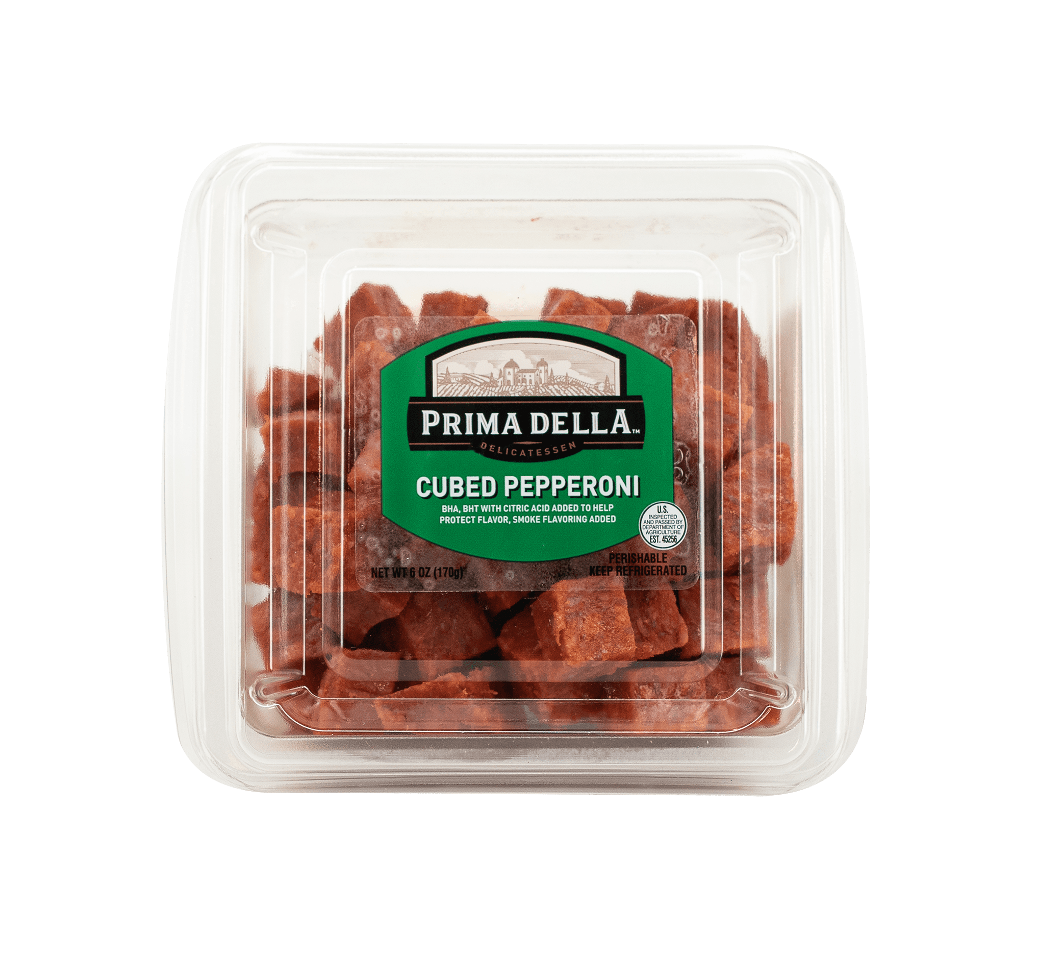 Prima Della Cubed Pepperoni, Serving Size 1oz, 6g Protein per Serving, 6oz Plastic Cup (Refrigerated)