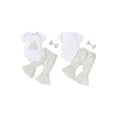 thumbnail image 3 of Aojekbee Baby Girl Casual Set Short Sleeve Romper with Daisy Pattern Flare Pants and Headband 3 Pcs Outfit, 3 of 10