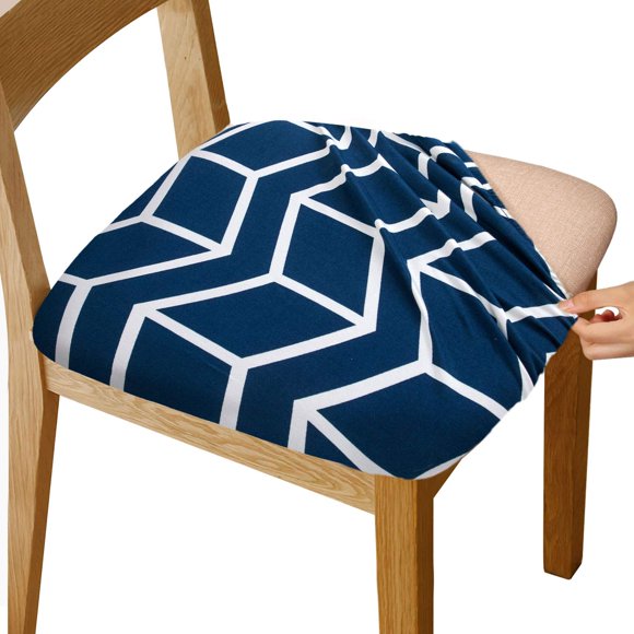 Gute Housses de Chaise Extensibles Imprimées avec Attaches Élastiques et Boutons, Amovibles Lavables Protecteur de Chaise Rembourré pour Salle à Manger, Bleu