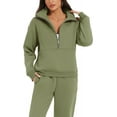 thumbnail image 2 of LAICAIW Women's Fleece Two Piece Outfit Half Zip Sweatshirt and Joggers Pants Set Tracksuit, 2 of 5