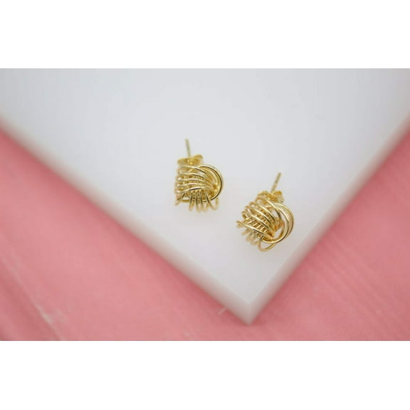 18K Gold Filled Golden Wire Knot Stud Earrings (J180)