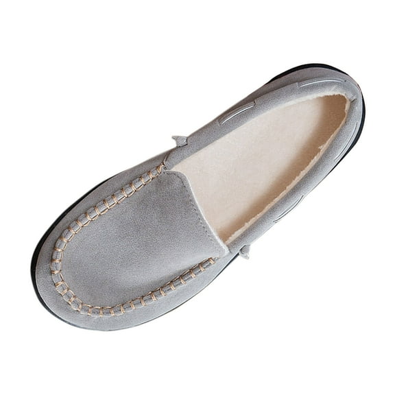 Xfvqtps Womens Moccasins Fleece Lining Suede Texture Upper Slip on Comfortable Flat Shoes Casual Indoor Outdoor Loafers Warm Winter Footwear Gray