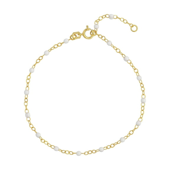 14K Yellow Gold Adjustable 5.50"-7.50" White Enamel Bead Piatto Bracelet - Women