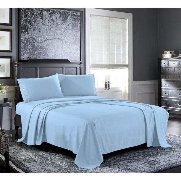 Bed Sheets Set Microfiber Bedding, Light Blue Bed Sheets Queen