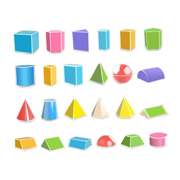 24 piezas de bloques geométricos tridimensionales para matemáticas: esferas, volúmenes, superficies y cubos. Bloques con patrones para el desarrollo