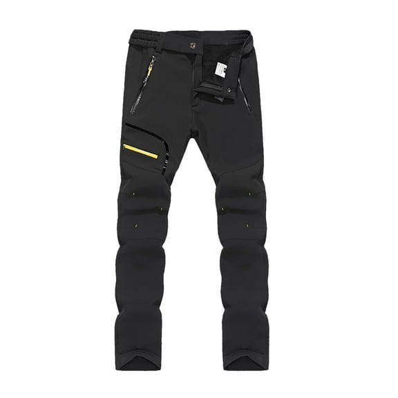 Men's Casual Pants Men's Solid Hiking Trousers Windproof Work Trousers Warm Lined Trekking With Pockets Outdoor Fitness Softshell Black 2XL