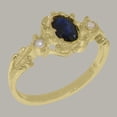 thumbnail image 3 of LBG British Made 10k Yellow Gold Natural Sapphire & Cultured Pearl Womens Anniversary Ring - 33 size options - Size 8.75, 3 of 8