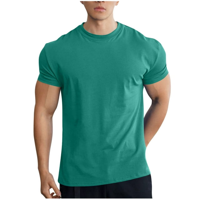 T-shirt à Manches Courtes pour Hommes, Haut de Sport à Col Rond Uni avec Mélange Polyester-Rayon-Spandex Respirant, Longueur Régulière, Tenue Décontractée