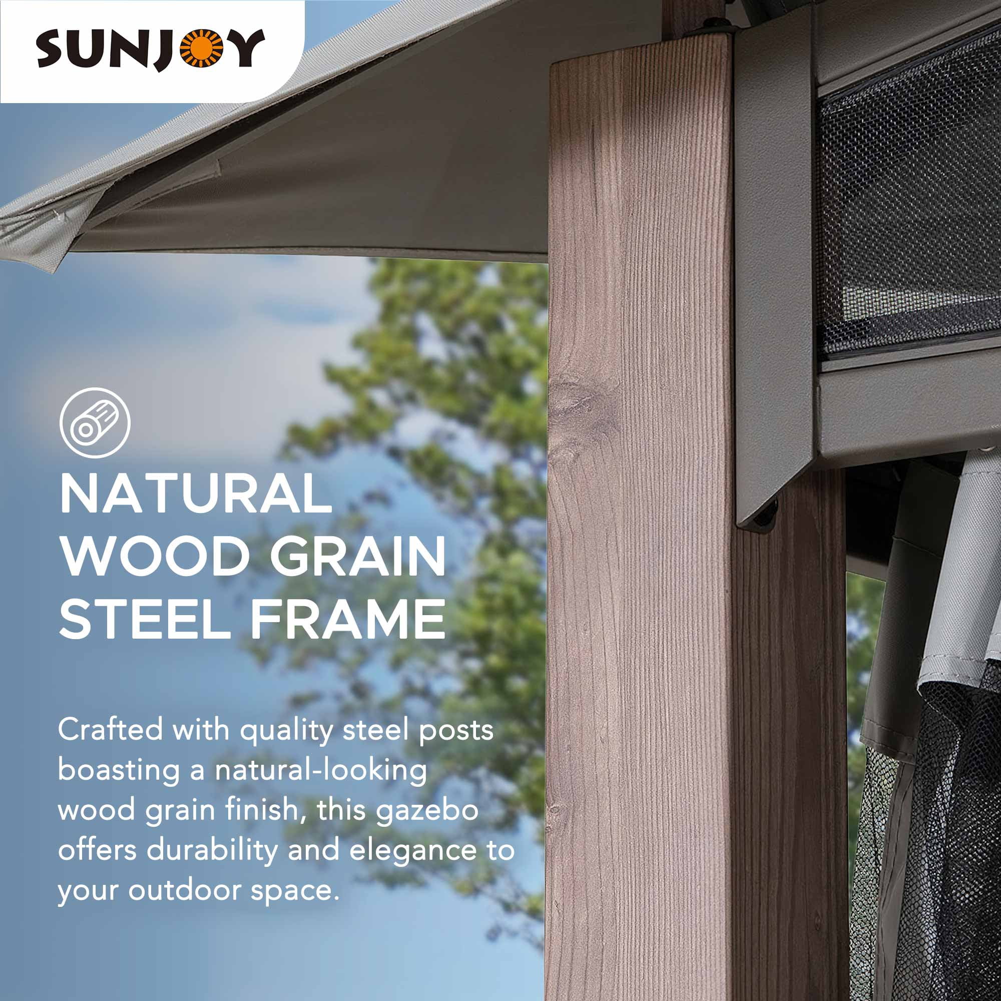 Sunjoy 12 x 12 ft. Outdoor Backyard Steel Frame Soft Top Gazebo with Mosquito Netting ,2-Tier Canopy Roof, Ceiling Hook