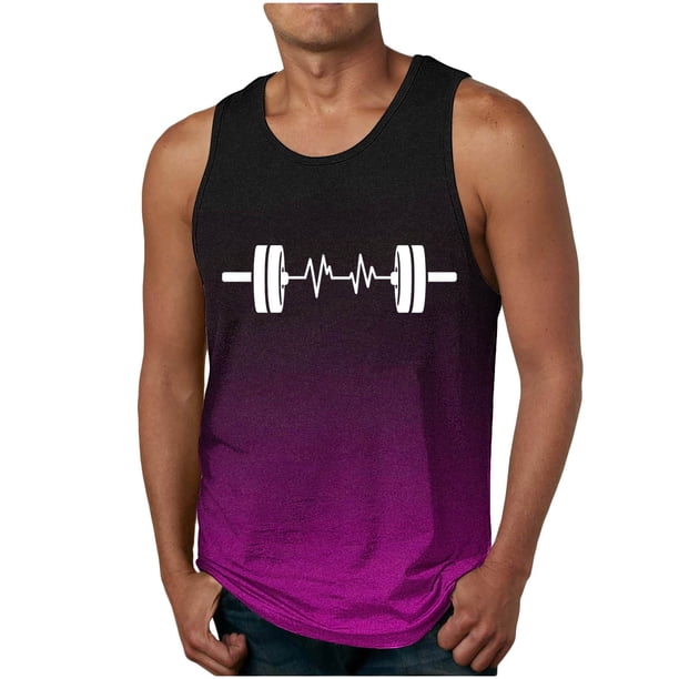 Camiseta sin mangas de cuello redondo para hombre, estampada, informal, deportiva, elástica, de moda, de poliéster.