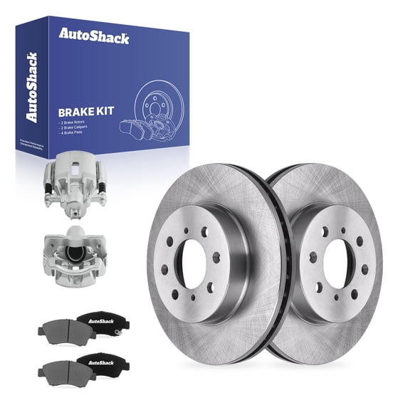 AutoShack Front Vented Brake Rotors   Ceramic Pads   Calipers 8-PC Brake Kit Replacement for 2003-2005 Honda Civic 10.3" (261.5 mm)