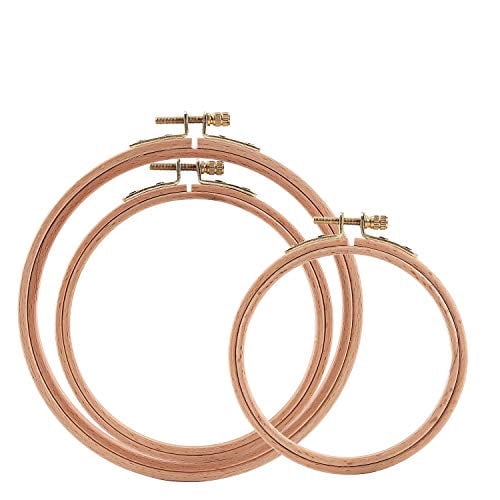 Sherbo 3 Pieces Beech Wood Embroidery Hoops Set By 7 Inch to 9 Inch Circle Hoop Ring Cross Stitch Cotton for Diy Embroidery Floss Starter of Sewing Art Kits Crafts (BeechHoop 7-9)