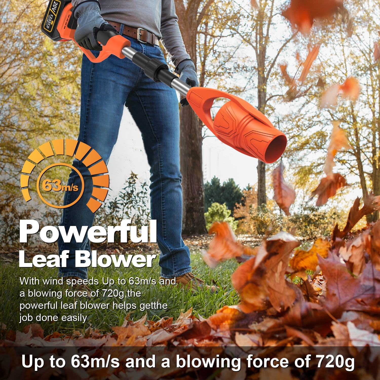 20V Cordless Leaf Blower,AILKIN High Speed Foldable Air Leaf Cleaner,Lightweight Mini Handheld Rechargeable Electric Cordless Leaf Blowers with Battery and Charger for Garden,Patio,Home,Yards,Orange