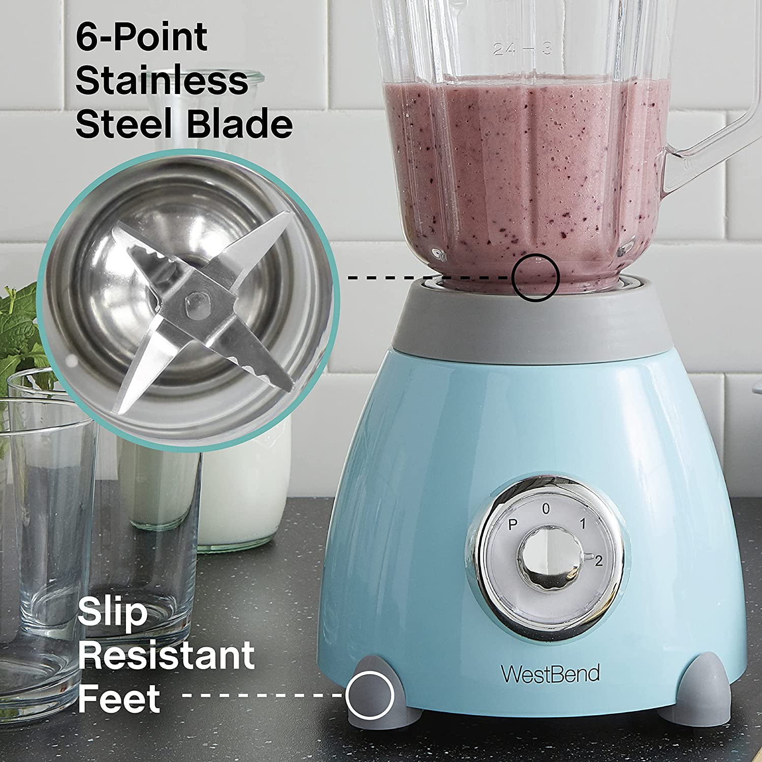 West Bend Retro Style Blender with BPA-Free 48 oz. Glass Jar, Blue