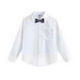 thumbnail image 3 of KKBOTIVE Boys Long Sleeve Button Down Toddler Dress Shirt Uniform Shirt for Kids Back to School Tops with Bow Tie and Chest Pocket ( Navy Size: 4-5 Years ), 3 of 5