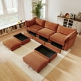 thumbnail image 3 of U-Shaped 3-Seater Sectional Sofa with Storage & 2 Ottomans - Orange Corduroy-like Chenille Fabric, Deep Seat Living Room Couch, Modular Design with Pull-Out Drawers, 3 of 16
