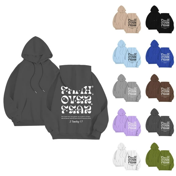 Christian Hoodies for Men 2025 Faith Over Fear Hoodie Graphic Hoodie with Pockets Hooded Sweatshirt Pullover Tops