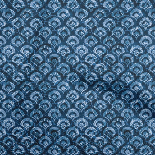 oneOone Viscose Chiffon Medium Blue Fabric Asian Batik-Japanese Pattern Sewing Material Print Fabric By The Yard 42 Inch Wide