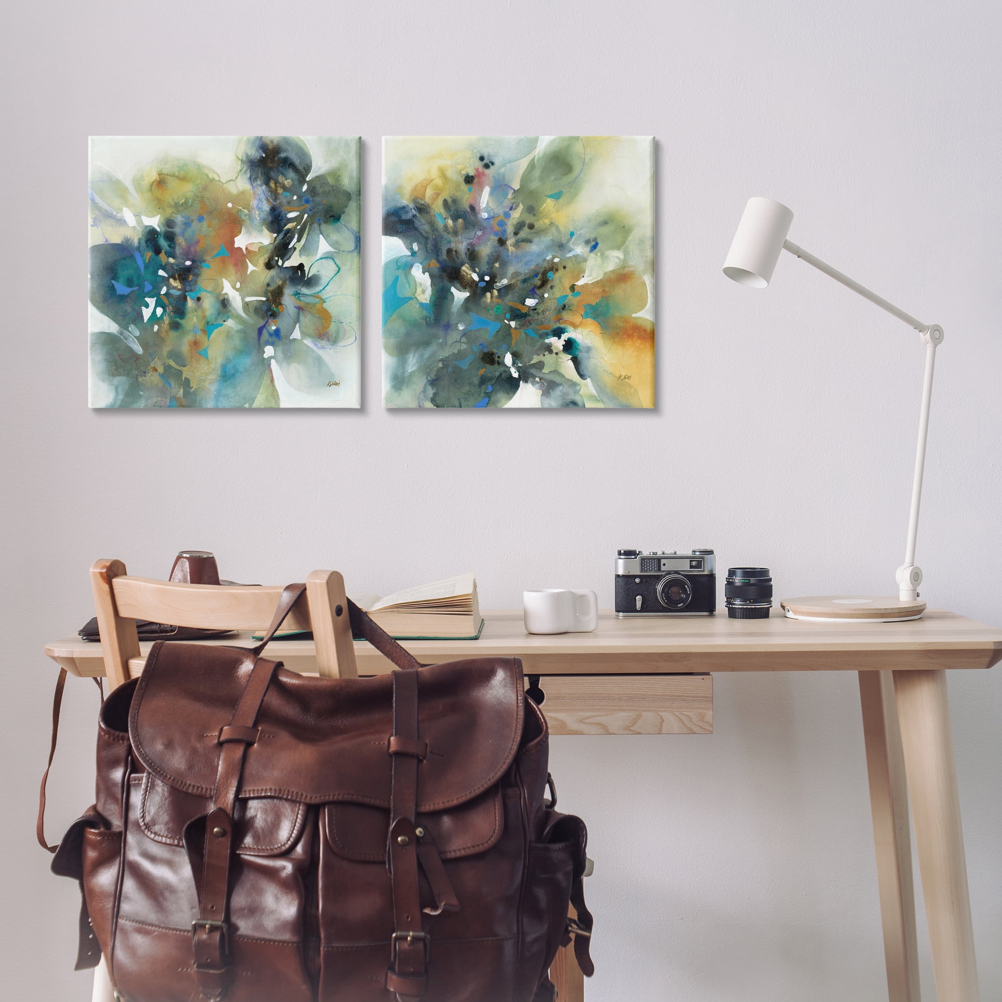 Stupell Industries Layered Faded Abstracts Abstract Painting Wrapped Canvas Art Print Wall Art, 17 x 17, Set of 2