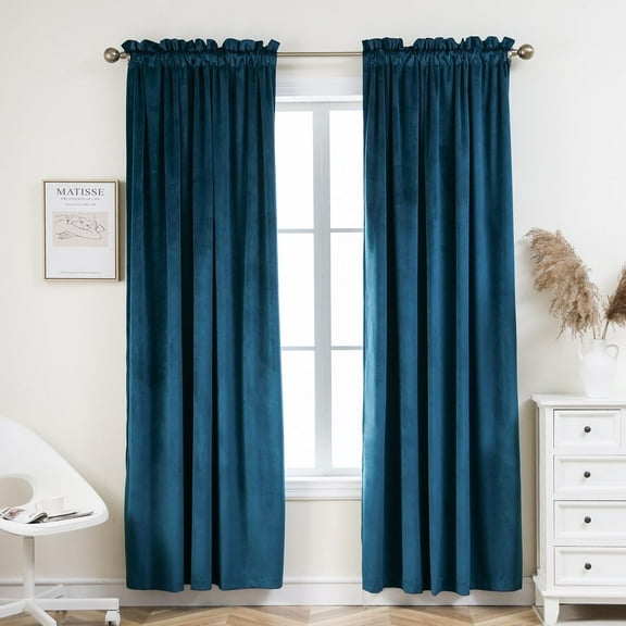Pleasant Boulevard Thick Velvet Blackout Curtains, 2 Panels, 52" x 84", Teal
